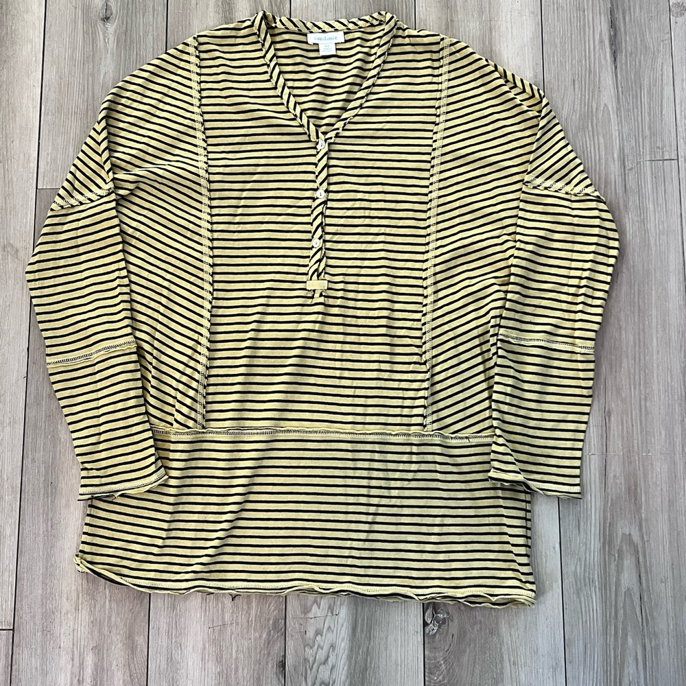Sundance Striped Shirt Long Sleeve Mustard Yellow Black Cotton Womens XS